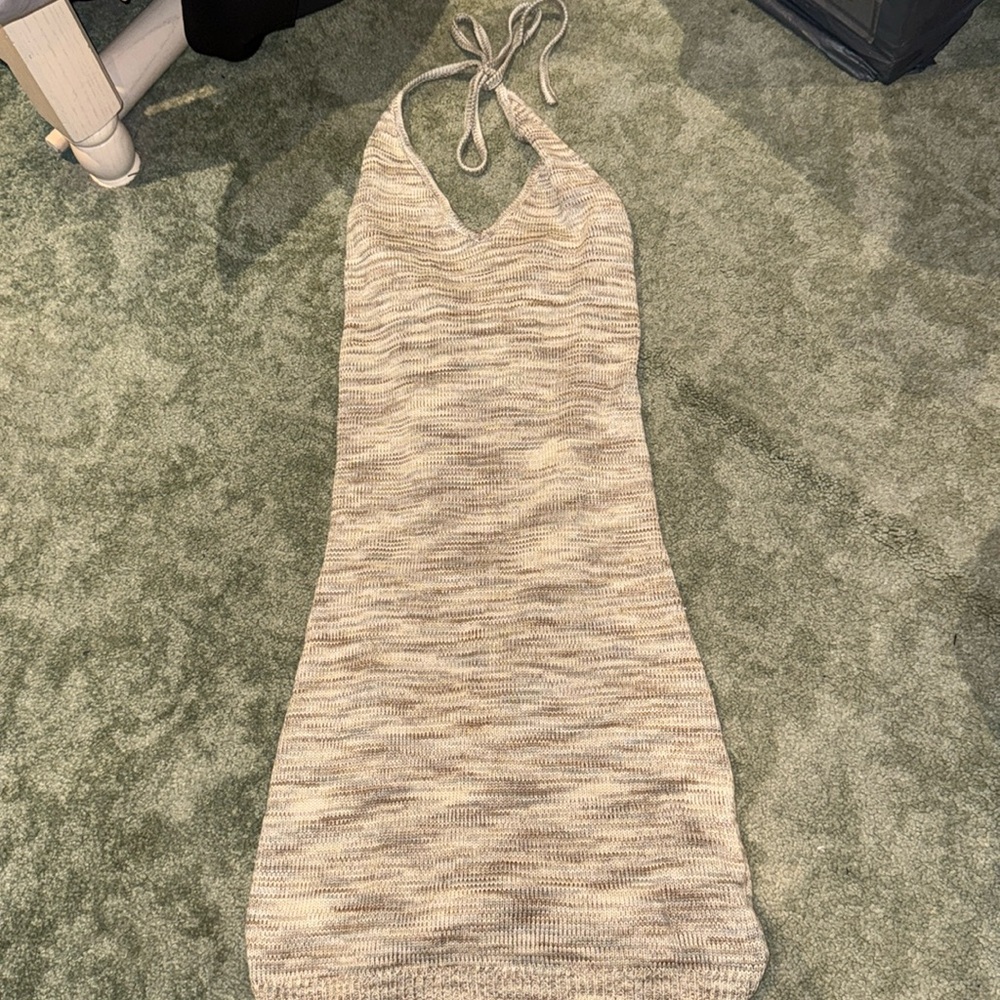 Beige knit halter dress